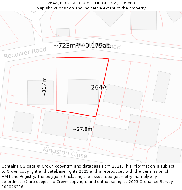 264A, RECULVER ROAD, HERNE BAY, CT6 6RR: Plot and title map