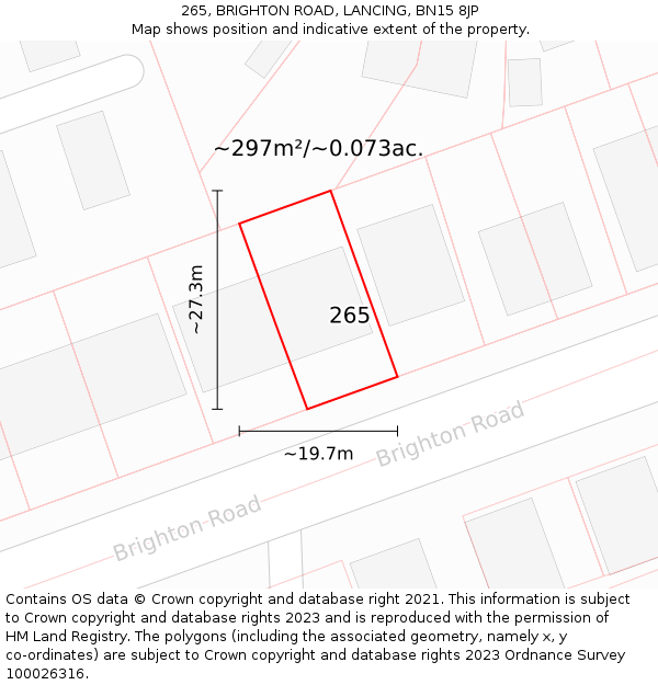 265, BRIGHTON ROAD, LANCING, BN15 8JP: Plot and title map