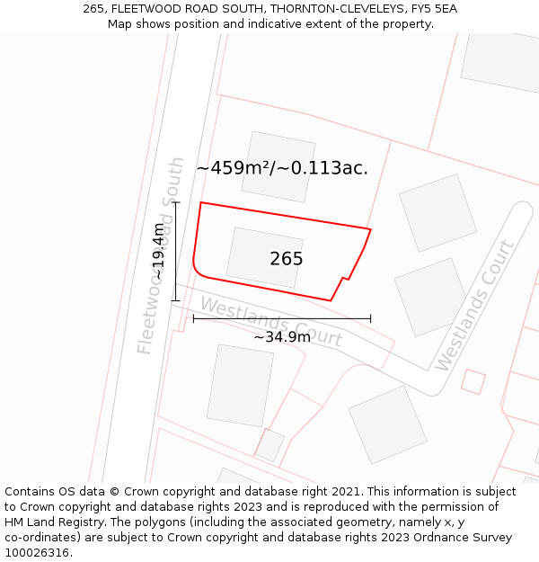 265, FLEETWOOD ROAD SOUTH, THORNTON-CLEVELEYS, FY5 5EA: Plot and title map
