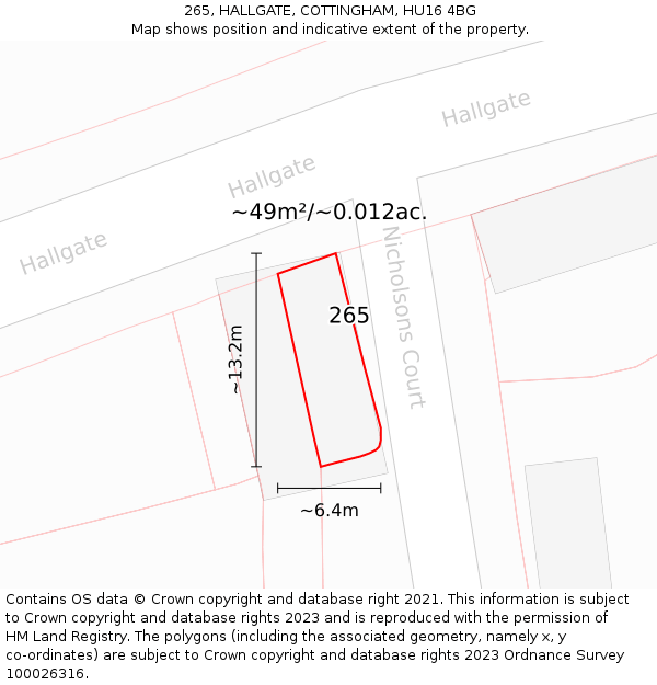 265, HALLGATE, COTTINGHAM, HU16 4BG: Plot and title map