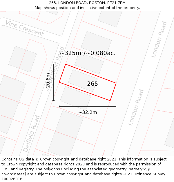 265, LONDON ROAD, BOSTON, PE21 7BA: Plot and title map