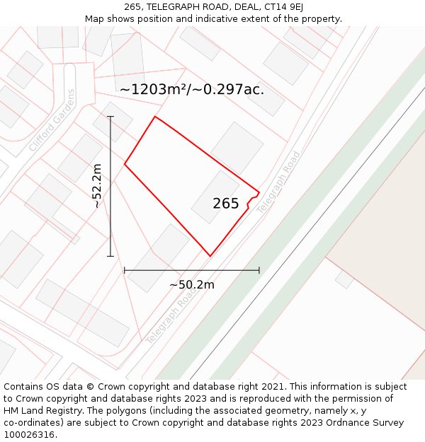 265, TELEGRAPH ROAD, DEAL, CT14 9EJ: Plot and title map