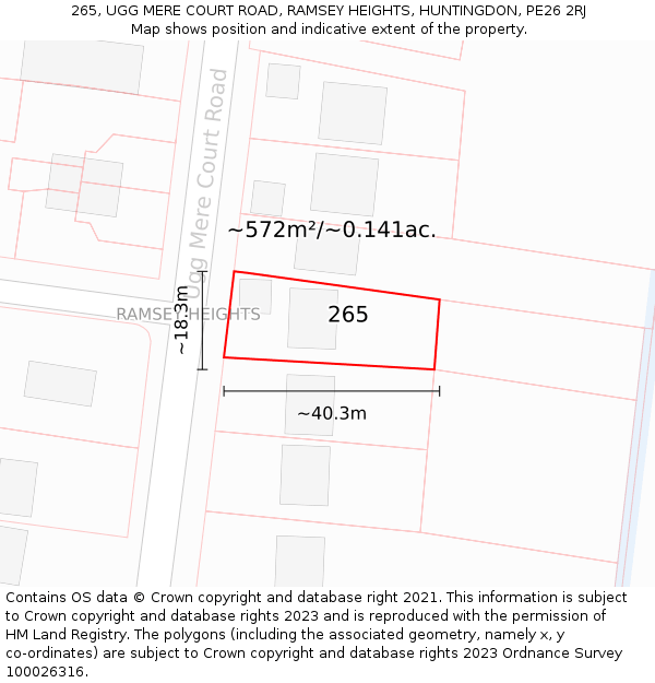 265, UGG MERE COURT ROAD, RAMSEY HEIGHTS, HUNTINGDON, PE26 2RJ: Plot and title map