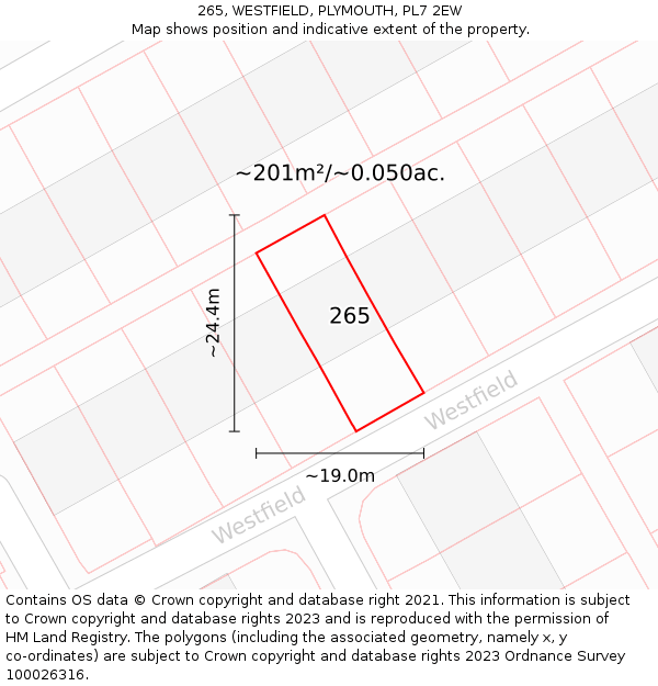 265, WESTFIELD, PLYMOUTH, PL7 2EW: Plot and title map