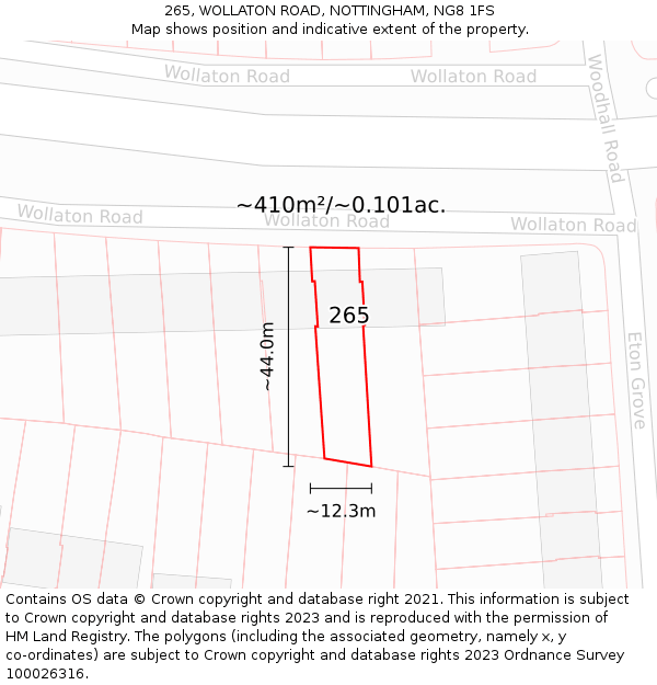 265, WOLLATON ROAD, NOTTINGHAM, NG8 1FS: Plot and title map