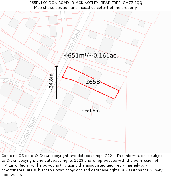 265B, LONDON ROAD, BLACK NOTLEY, BRAINTREE, CM77 8QQ: Plot and title map