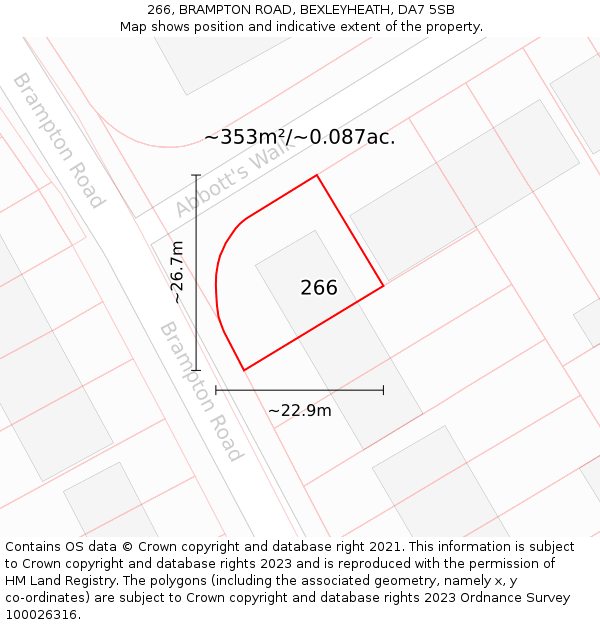 266, BRAMPTON ROAD, BEXLEYHEATH, DA7 5SB: Plot and title map