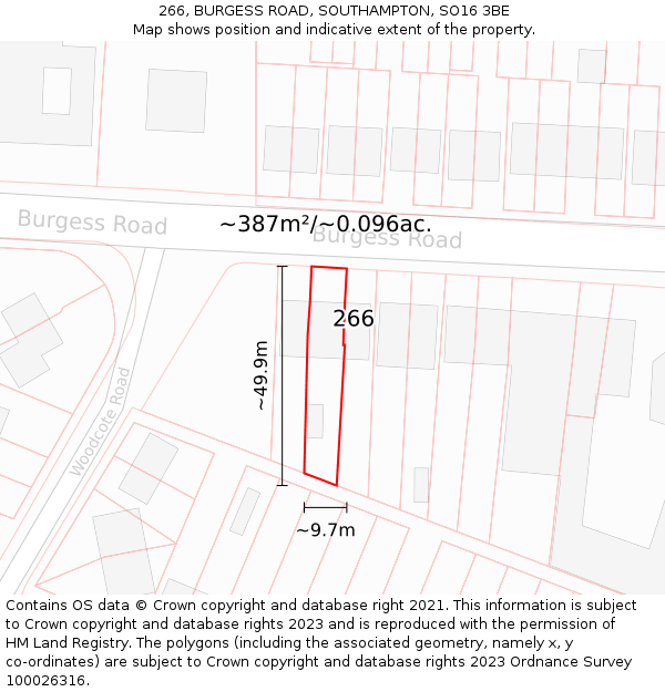 266, BURGESS ROAD, SOUTHAMPTON, SO16 3BE: Plot and title map