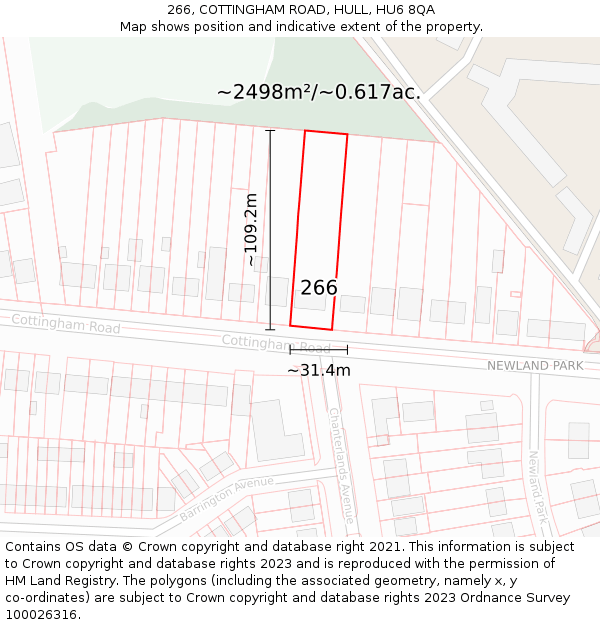 266, COTTINGHAM ROAD, HULL, HU6 8QA: Plot and title map