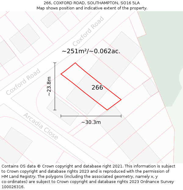 266, COXFORD ROAD, SOUTHAMPTON, SO16 5LA: Plot and title map