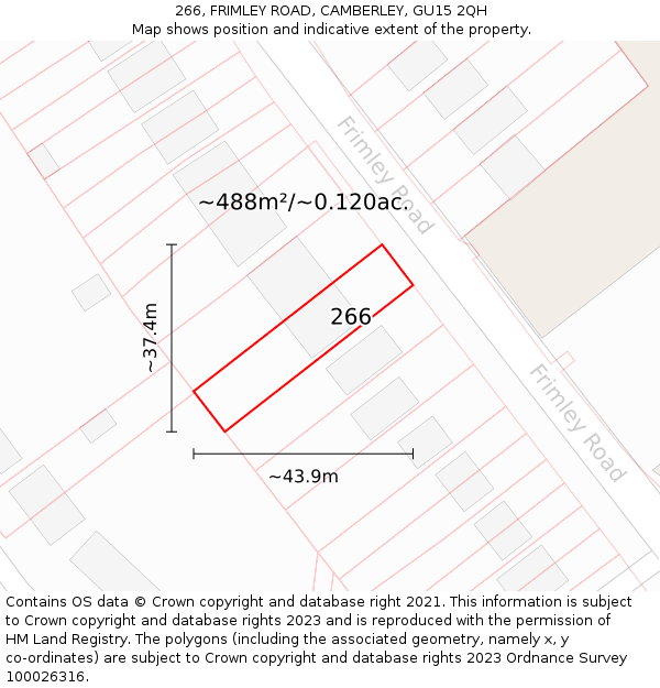 266, FRIMLEY ROAD, CAMBERLEY, GU15 2QH: Plot and title map