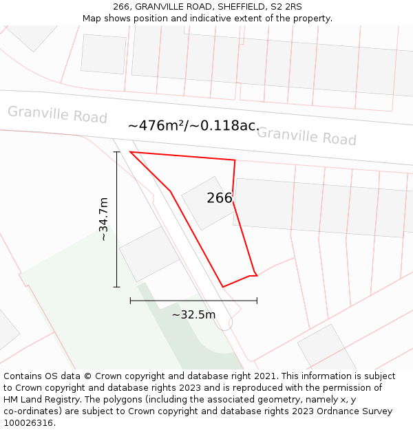 266, GRANVILLE ROAD, SHEFFIELD, S2 2RS: Plot and title map