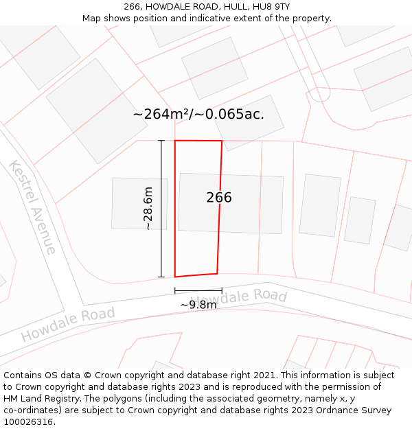 266, HOWDALE ROAD, HULL, HU8 9TY: Plot and title map