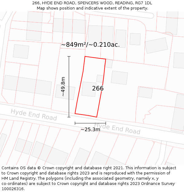 266, HYDE END ROAD, SPENCERS WOOD, READING, RG7 1DL: Plot and title map