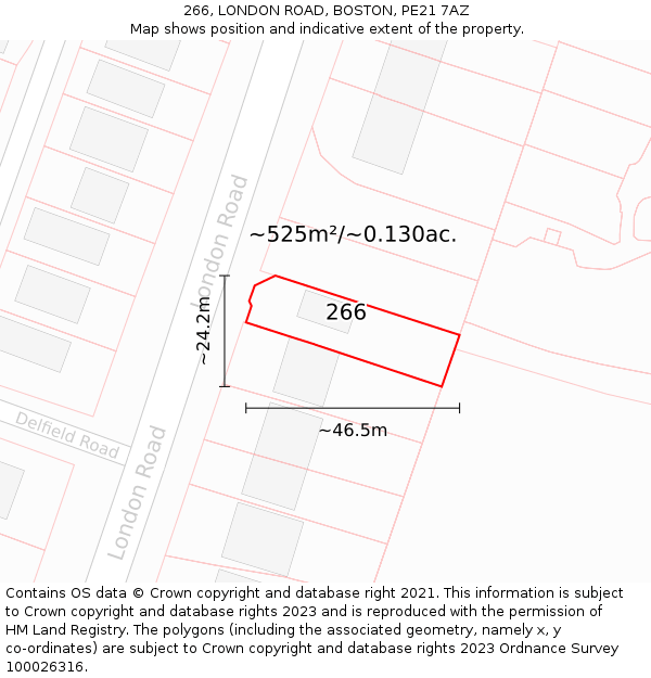 266, LONDON ROAD, BOSTON, PE21 7AZ: Plot and title map