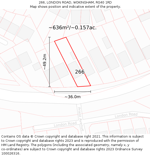 266, LONDON ROAD, WOKINGHAM, RG40 1RD: Plot and title map