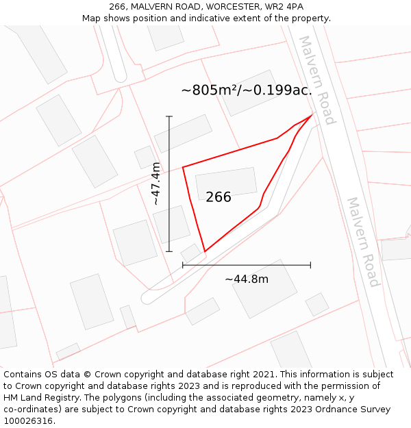 266, MALVERN ROAD, WORCESTER, WR2 4PA: Plot and title map