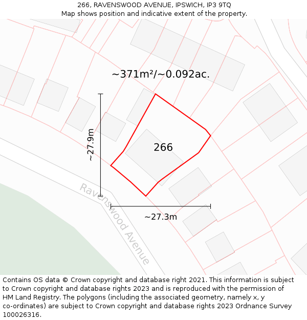 266, RAVENSWOOD AVENUE, IPSWICH, IP3 9TQ: Plot and title map