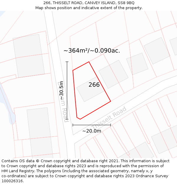 266, THISSELT ROAD, CANVEY ISLAND, SS8 9BQ: Plot and title map