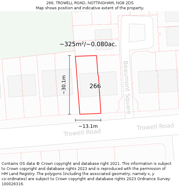 266, TROWELL ROAD, NOTTINGHAM, NG8 2DS: Plot and title map