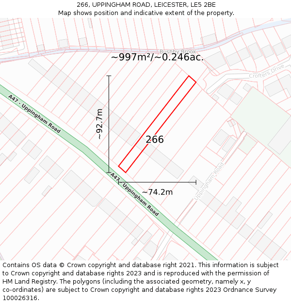 266, UPPINGHAM ROAD, LEICESTER, LE5 2BE: Plot and title map