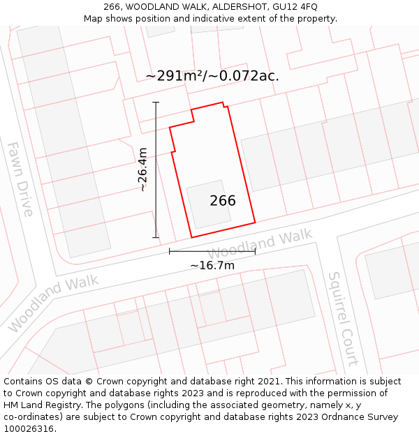 266, WOODLAND WALK, ALDERSHOT, GU12 4FQ: Plot and title map