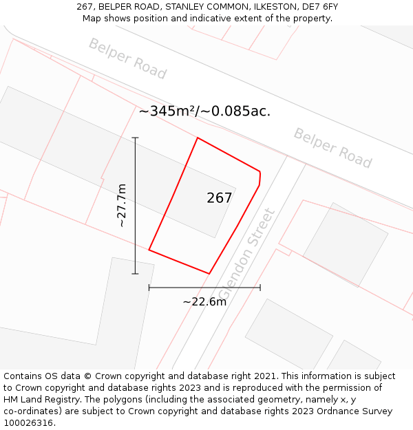 267, BELPER ROAD, STANLEY COMMON, ILKESTON, DE7 6FY: Plot and title map