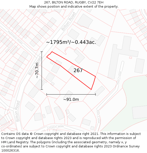 267, BILTON ROAD, RUGBY, CV22 7EH: Plot and title map