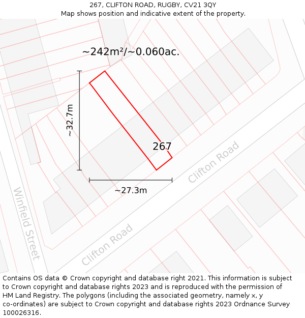 267, CLIFTON ROAD, RUGBY, CV21 3QY: Plot and title map