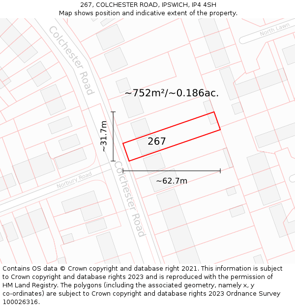 267, COLCHESTER ROAD, IPSWICH, IP4 4SH: Plot and title map