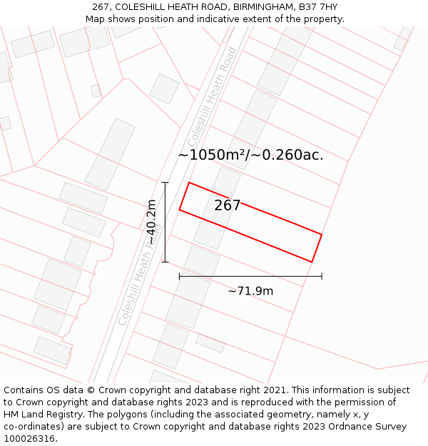 267, COLESHILL HEATH ROAD, BIRMINGHAM, B37 7HY: Plot and title map