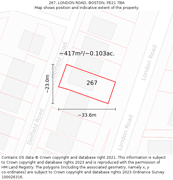 267, LONDON ROAD, BOSTON, PE21 7BA: Plot and title map
