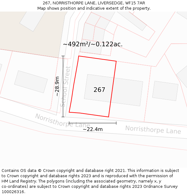 267, NORRISTHORPE LANE, LIVERSEDGE, WF15 7AR: Plot and title map