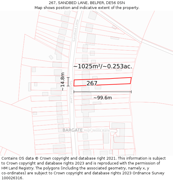 267, SANDBED LANE, BELPER, DE56 0SN: Plot and title map