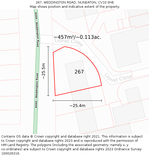 267, WEDDINGTON ROAD, NUNEATON, CV10 0HE: Plot and title map