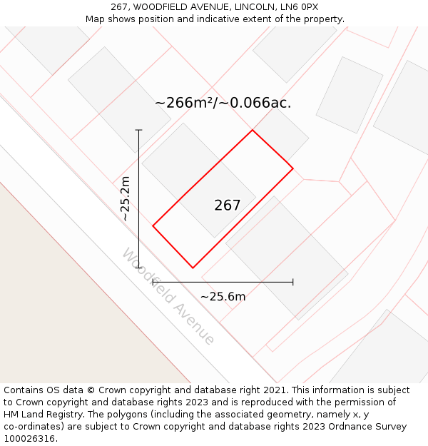267, WOODFIELD AVENUE, LINCOLN, LN6 0PX: Plot and title map