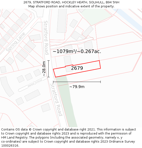 2679, STRATFORD ROAD, HOCKLEY HEATH, SOLIHULL, B94 5NH: Plot and title map