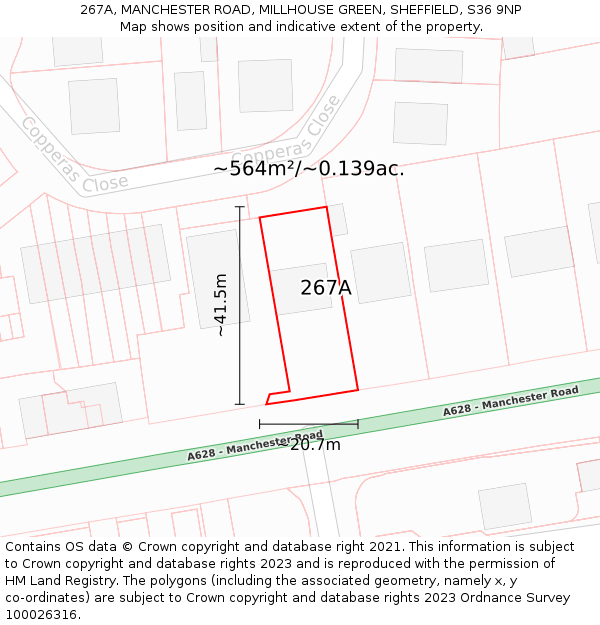 267A, MANCHESTER ROAD, MILLHOUSE GREEN, SHEFFIELD, S36 9NP: Plot and title map