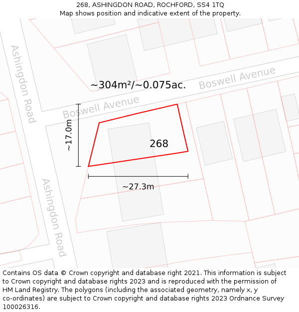 268, ASHINGDON ROAD, ROCHFORD, SS4 1TQ: Plot and title map