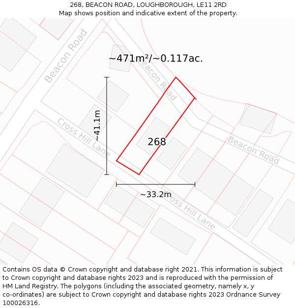 268, BEACON ROAD, LOUGHBOROUGH, LE11 2RD: Plot and title map