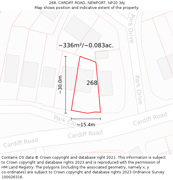 268, CARDIFF ROAD, NEWPORT, NP20 3AJ: Plot and title map