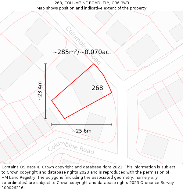 268, COLUMBINE ROAD, ELY, CB6 3WR: Plot and title map