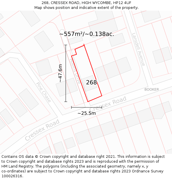 268, CRESSEX ROAD, HIGH WYCOMBE, HP12 4UF: Plot and title map