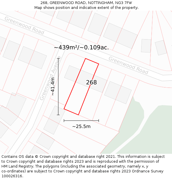 268, GREENWOOD ROAD, NOTTINGHAM, NG3 7FW: Plot and title map