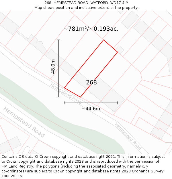 268, HEMPSTEAD ROAD, WATFORD, WD17 4LY: Plot and title map