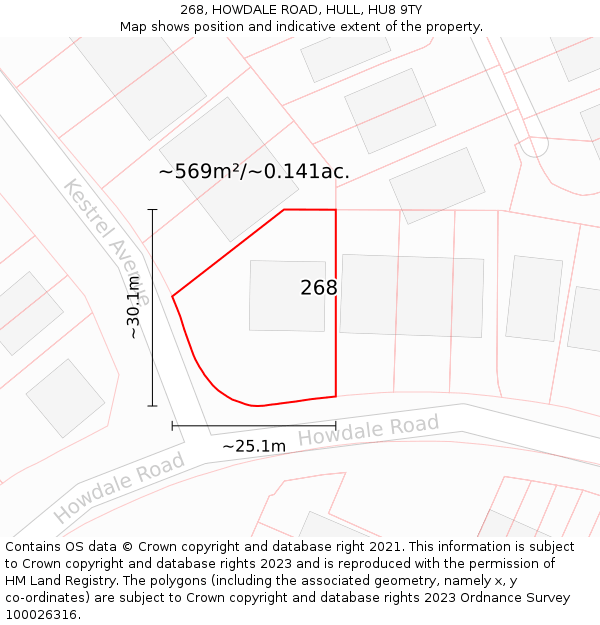 268, HOWDALE ROAD, HULL, HU8 9TY: Plot and title map