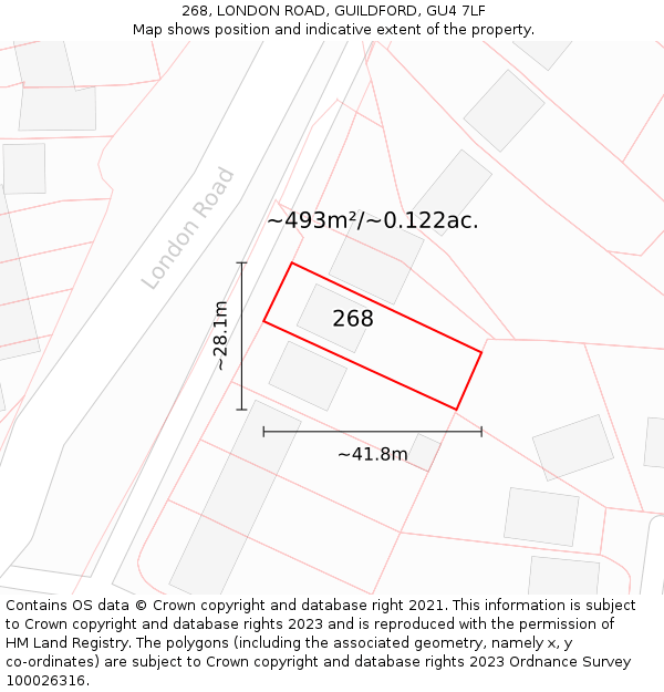 268, LONDON ROAD, GUILDFORD, GU4 7LF: Plot and title map