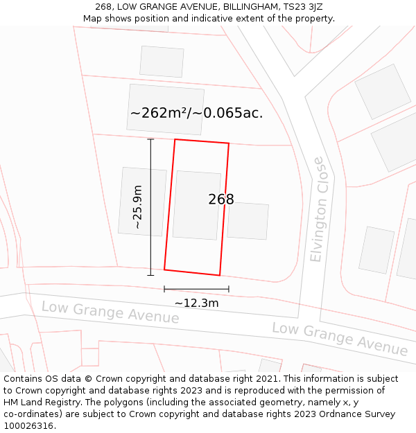 268, LOW GRANGE AVENUE, BILLINGHAM, TS23 3JZ: Plot and title map