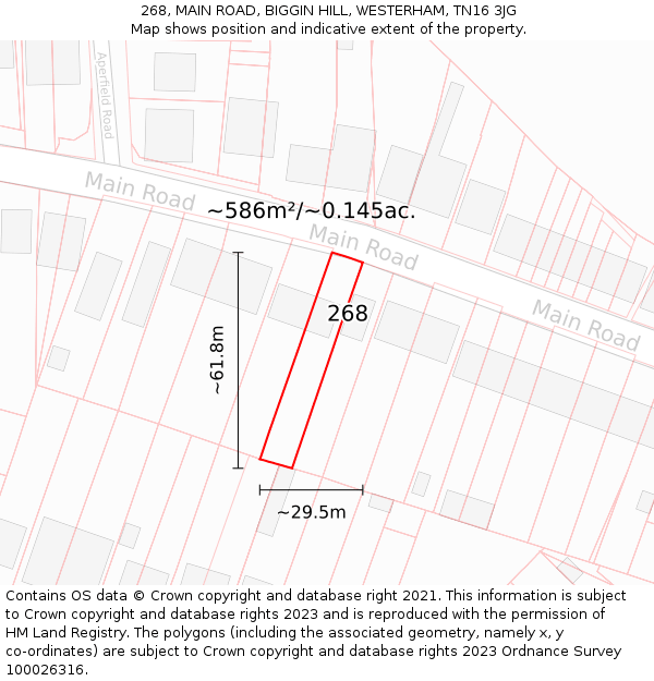 268, MAIN ROAD, BIGGIN HILL, WESTERHAM, TN16 3JG: Plot and title map