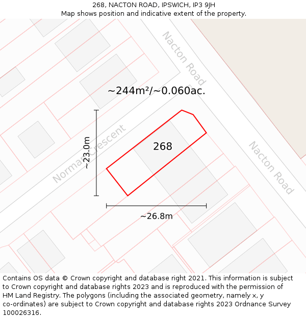 268, NACTON ROAD, IPSWICH, IP3 9JH: Plot and title map
